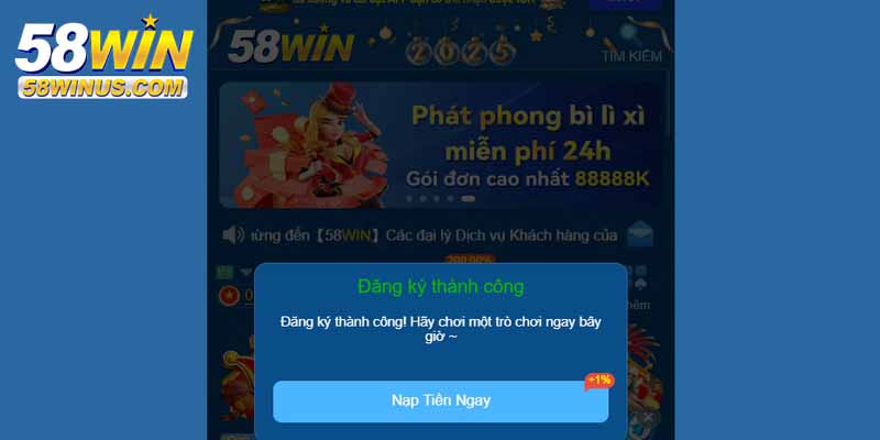 Xác minh và hoàn tất đăng ký tài khoản tại 58win